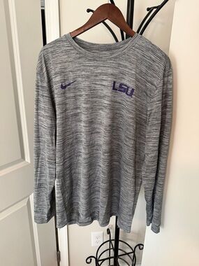 Nike Grey Marled Long Sleeve Shirt with Purple LSU Logo